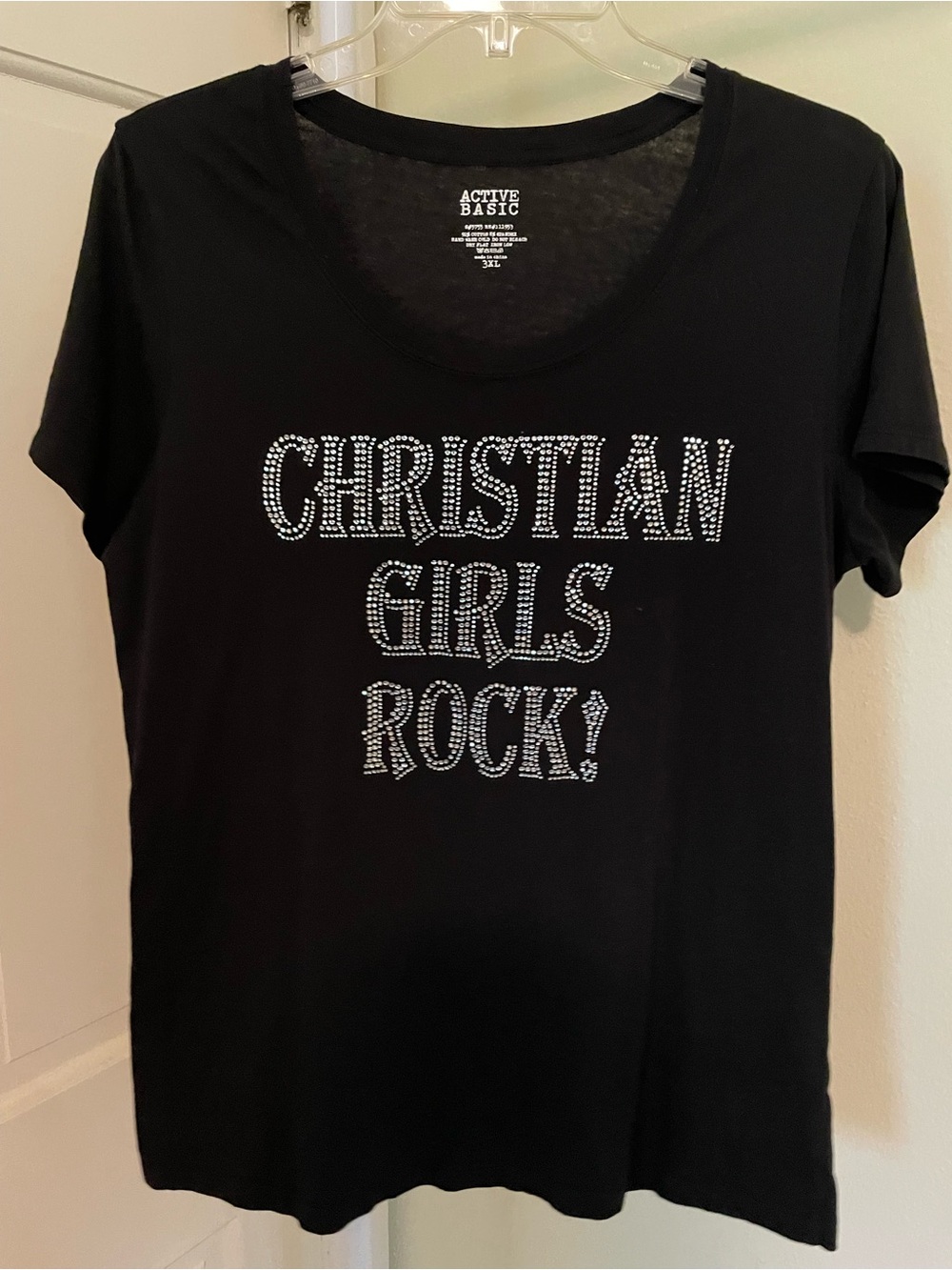 Active Basic Black Rhinestone "Christian Girls Rock" Tee. 3X - runs small.